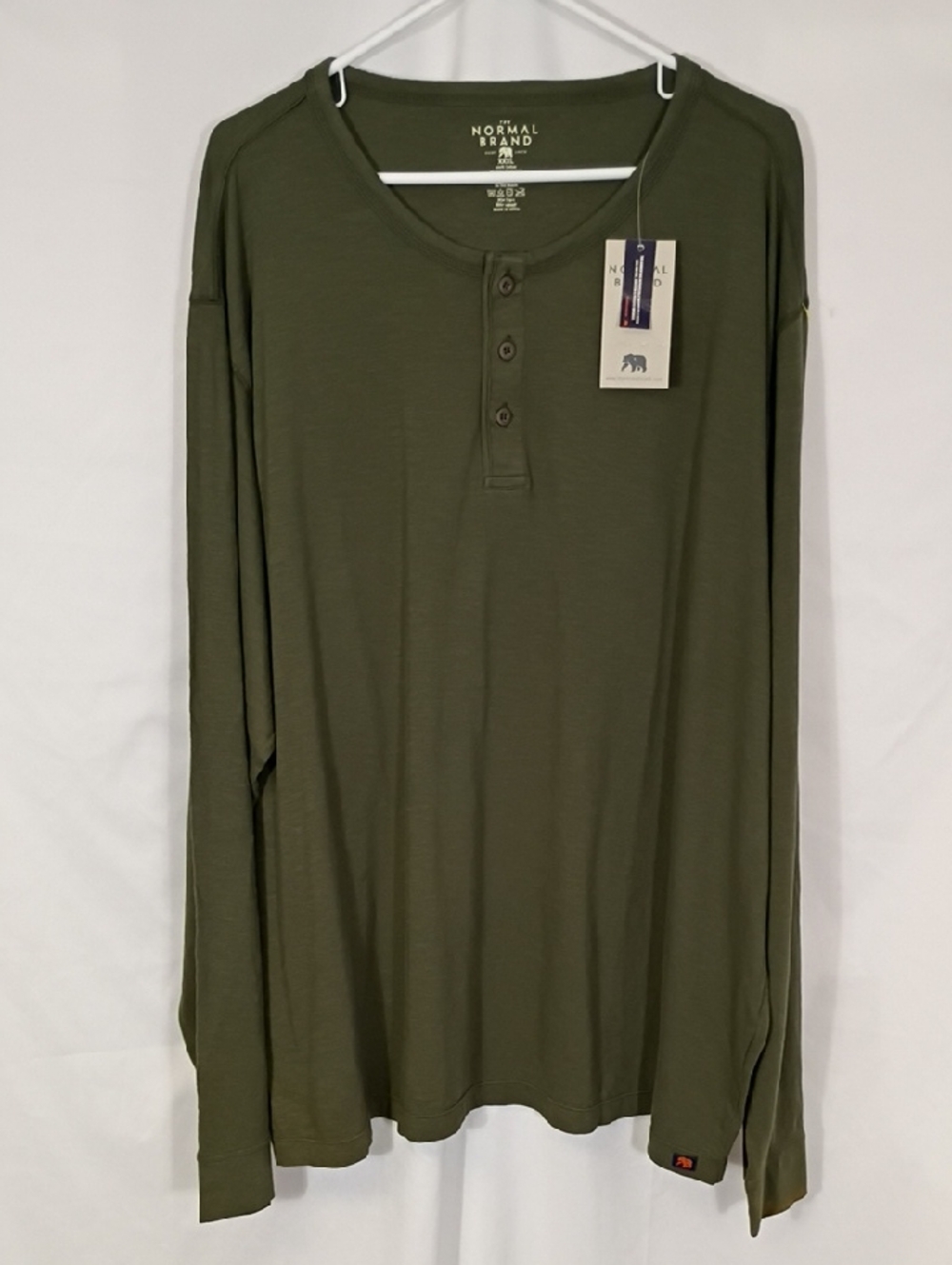 NWT The Normal Brand Olive Green Long Sleeve Henley Mens Size XXXL Outdoor